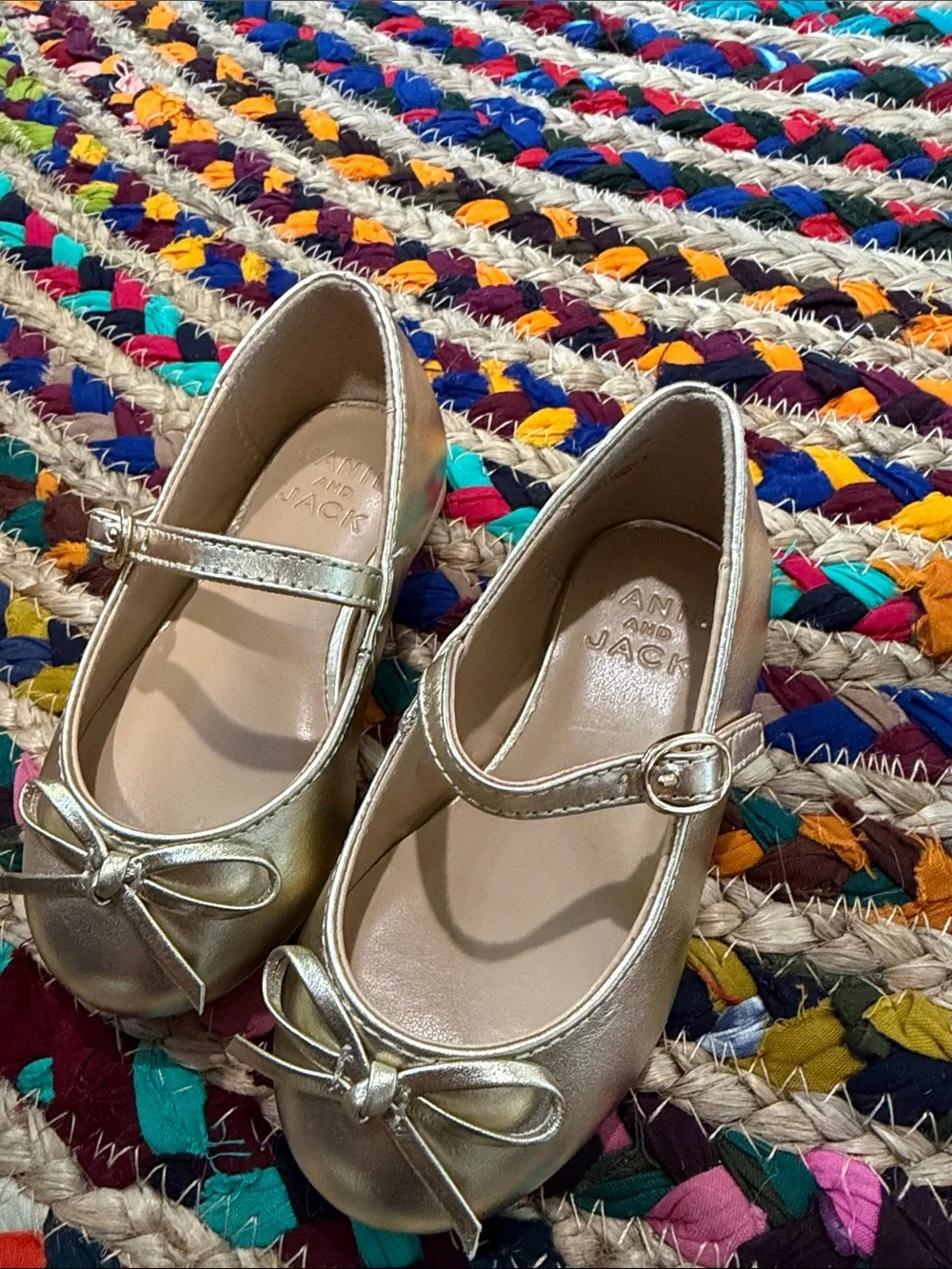 Janie and Jack Metallic Gold Mary Jane Ballet Flats with Bow Size-6